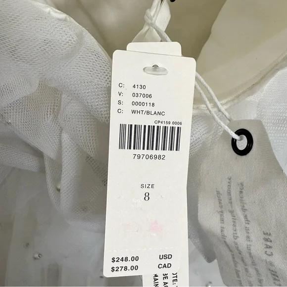 NWT Anthropologie Maeve Tiered Strapless Tulle Pearl Belted Mini Dress White 8